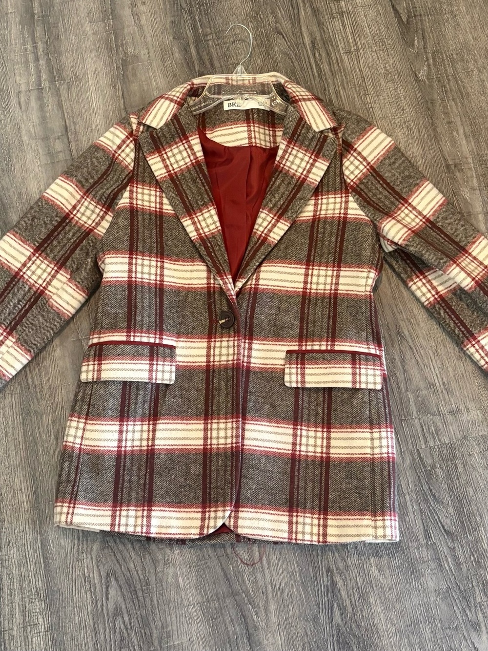 BKE Plaid Single-Button Blazer in Red, Brown & Cream